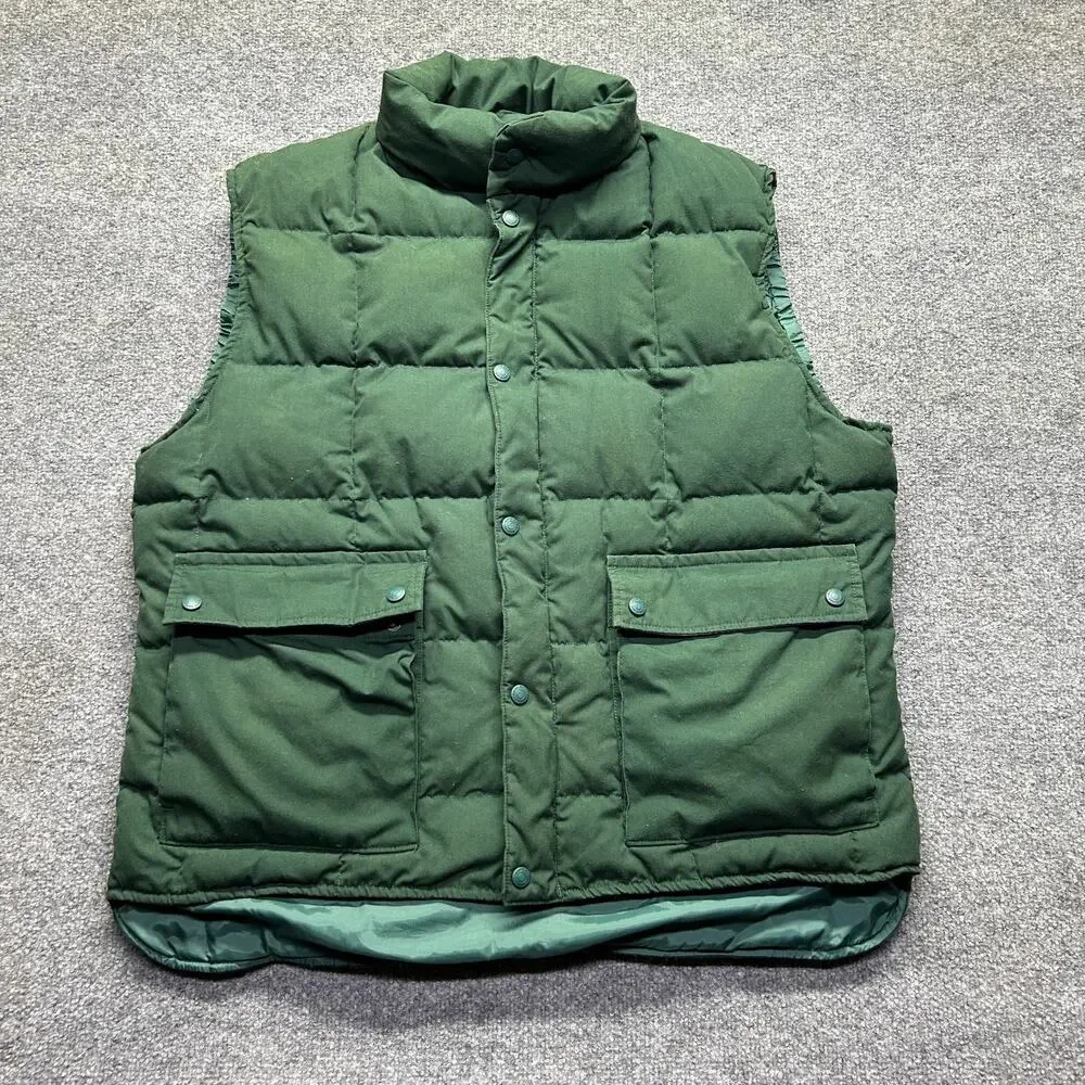 Eddie Bauer Vintage Mens XL Goose Down Puffer Vest Quilted Snap Green Gorpcore